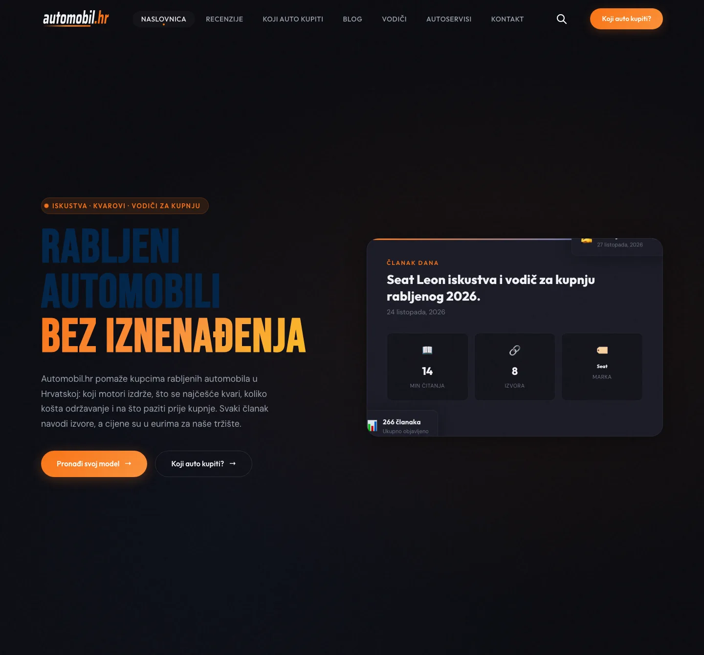 Automobil.hr – naslovnica portala o rabljenim automobilima na računalu